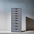 Commode en bois étroite noire/grise/blanche à 9 tiroirs avec étagère de rangement supérieure – Unité individuelle