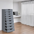 Commode en bois étroite noire/grise/blanche à 9 tiroirs avec étagère de rangement supérieure – Unité individuelle