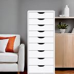 Commode en bois étroite noire/grise/blanche à 9 tiroirs avec étagère de rangement supérieure – Unité individuelle