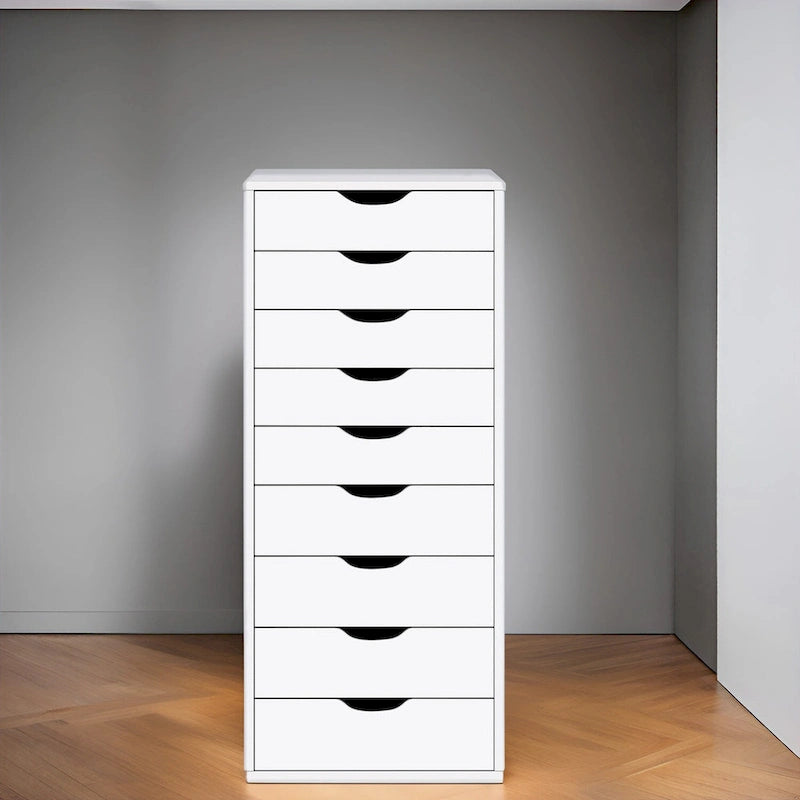 Commode en bois étroite noire/grise/blanche à 9 tiroirs avec étagère de rangement supérieure – Unité individuelle