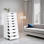 Commode en bois étroite noire/grise/blanche à 9 tiroirs avec étagère de rangement supérieure – Unité individuelle