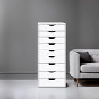 Commode en bois étroite noire/grise/blanche à 9 tiroirs avec étagère de rangement supérieure – Unité individuelle