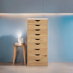 Commode en bois étroite noire/grise/blanche à 9 tiroirs avec étagère de rangement supérieure – Unité individuelle