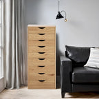 Commode en bois étroite noire/grise/blanche à 9 tiroirs avec étagère de rangement supérieure – Unité individuelle