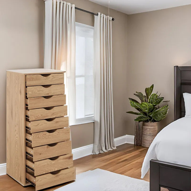 Commode en bois étroite noire/grise/blanche à 9 tiroirs avec étagère de rangement supérieure – Unité individuelle