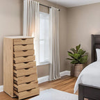 Commode en bois étroite noire/grise/blanche à 9 tiroirs avec étagère de rangement supérieure – Unité individuelle