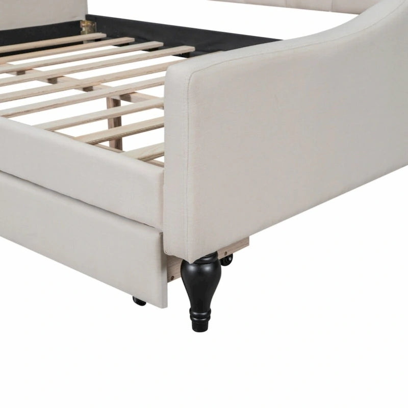 Full Size Upholstered Tufted Daybed with 2 Storage Drawers – Beige, for 1 Person
