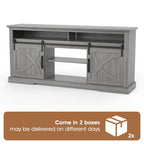 Meuble TV coulissant gris 68 po avec compartiment de rangement ouvert