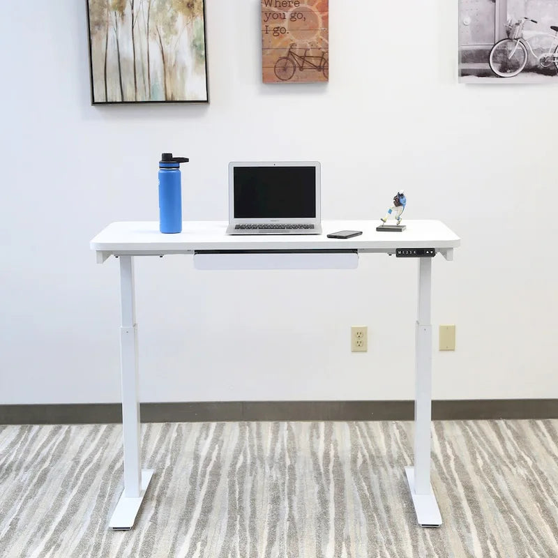 Bureau assis-debout électrique 122 cm avec tiroir – Monoposte – Blanc / Graphite / Noyer / Noir