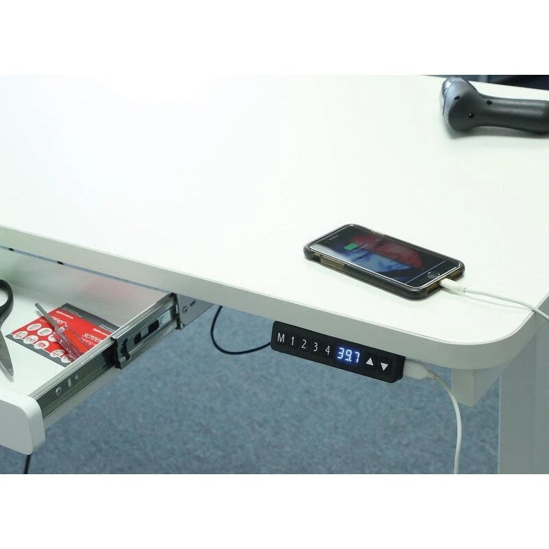 Bureau assis-debout électrique 122 cm avec tiroir – Monoposte – Blanc / Graphite / Noyer / Noir