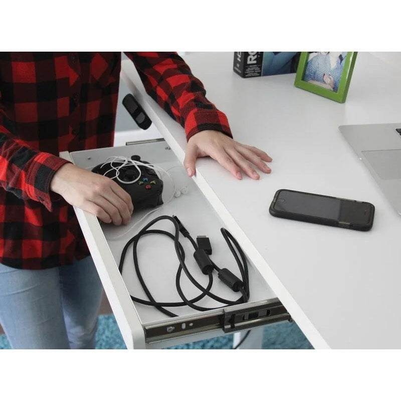 Bureau assis-debout électrique 122 cm avec tiroir – Monoposte – Blanc / Graphite / Noyer / Noir