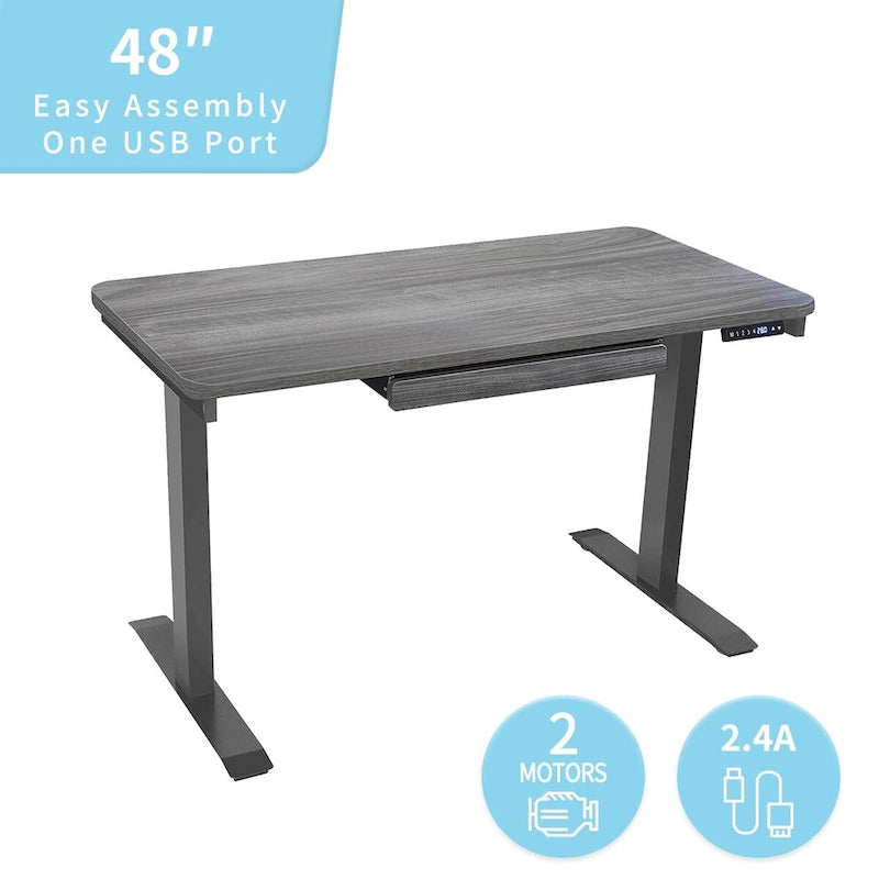 Bureau assis-debout électrique 122 cm avec tiroir – Monoposte – Blanc / Graphite / Noyer / Noir