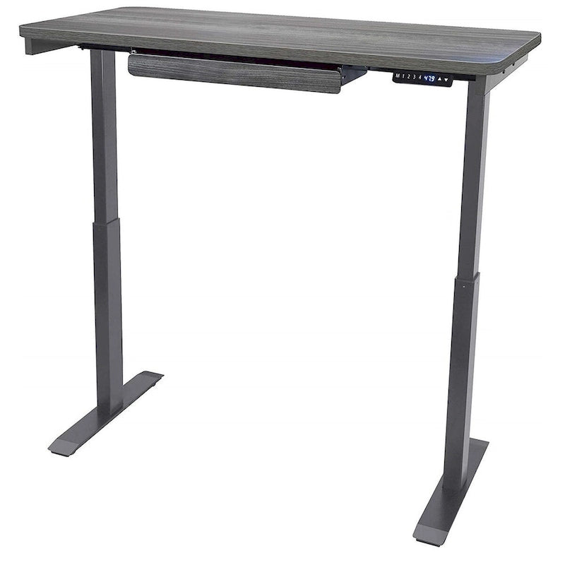 Bureau assis-debout électrique 122 cm avec tiroir – Monoposte – Blanc / Graphite / Noyer / Noir