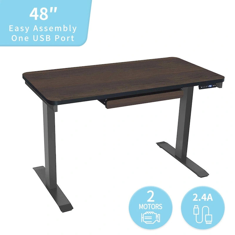 Bureau assis-debout électrique 122 cm avec tiroir – Monoposte – Blanc / Graphite / Noyer / Noir