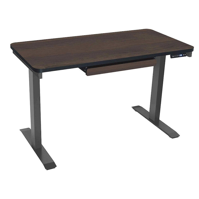 Bureau assis-debout électrique 122 cm avec tiroir – Monoposte – Blanc / Graphite / Noyer / Noir