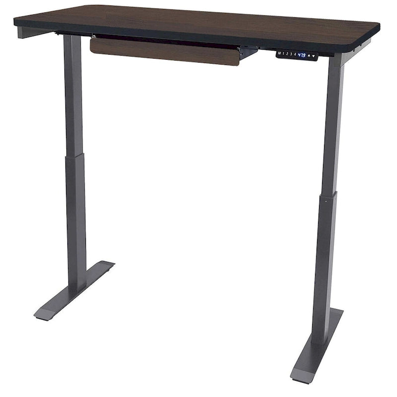 Bureau assis-debout électrique 122 cm avec tiroir – Monoposte – Blanc / Graphite / Noyer / Noir