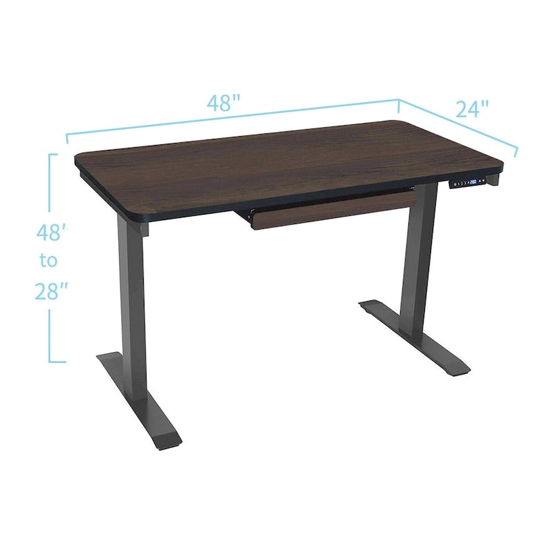 Bureau assis-debout électrique 122 cm avec tiroir – Monoposte – Blanc / Graphite / Noyer / Noir
