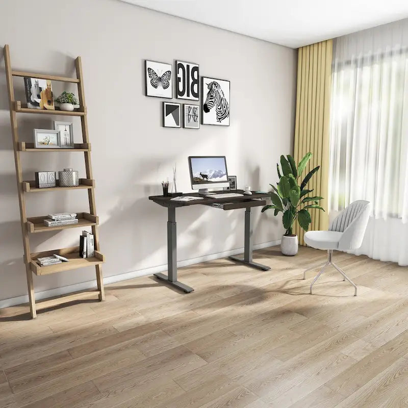 Bureau assis-debout électrique 122 cm avec tiroir – Monoposte – Blanc / Graphite / Noyer / Noir