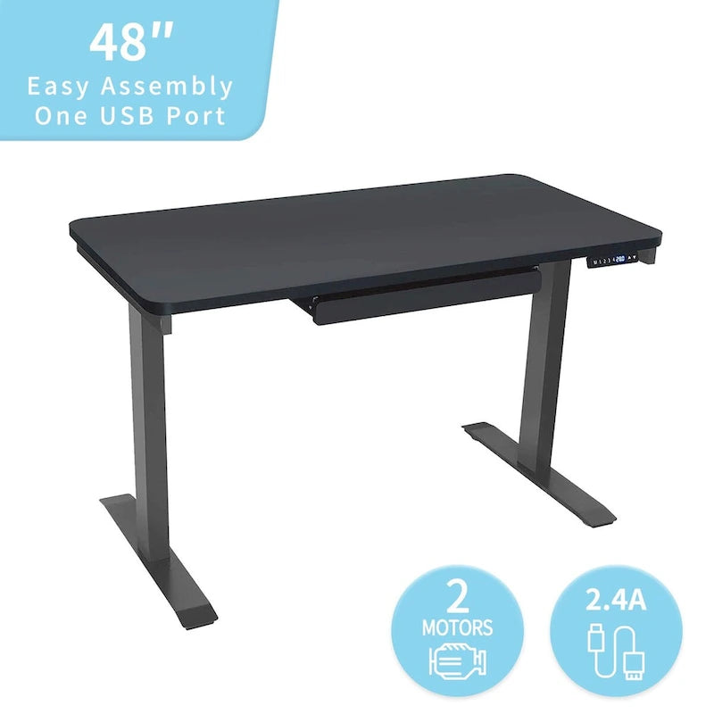 Bureau assis-debout électrique 122 cm avec tiroir – Monoposte – Blanc / Graphite / Noyer / Noir