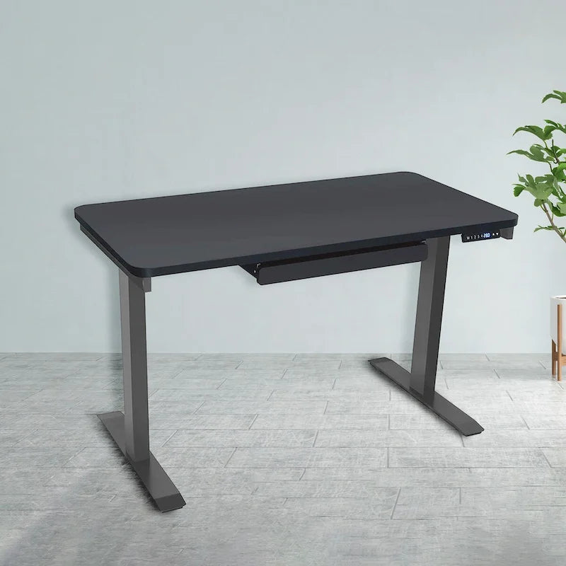 Bureau assis-debout électrique 122 cm avec tiroir – Monoposte – Blanc / Graphite / Noyer / Noir