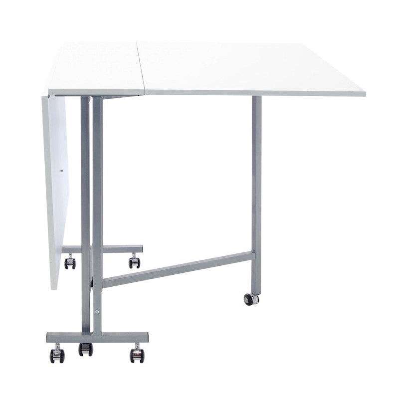 Table pliante de loisirs créatifs et de coupe blanche/argentée avec 6 roulettes – Utilisateur unique