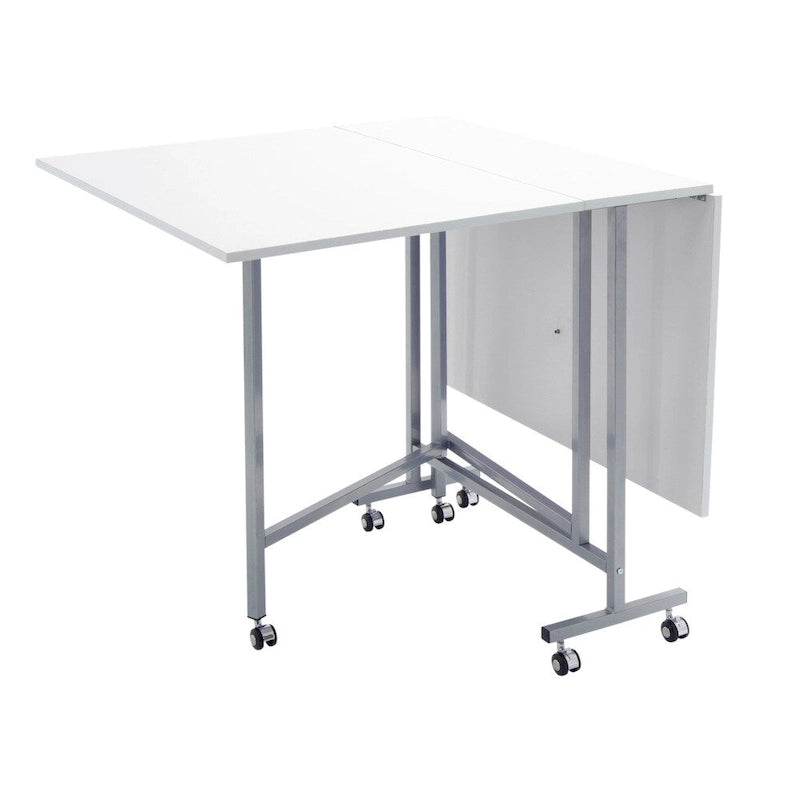 Table pliante de loisirs créatifs et de coupe blanche/argentée avec 6 roulettes – Utilisateur unique