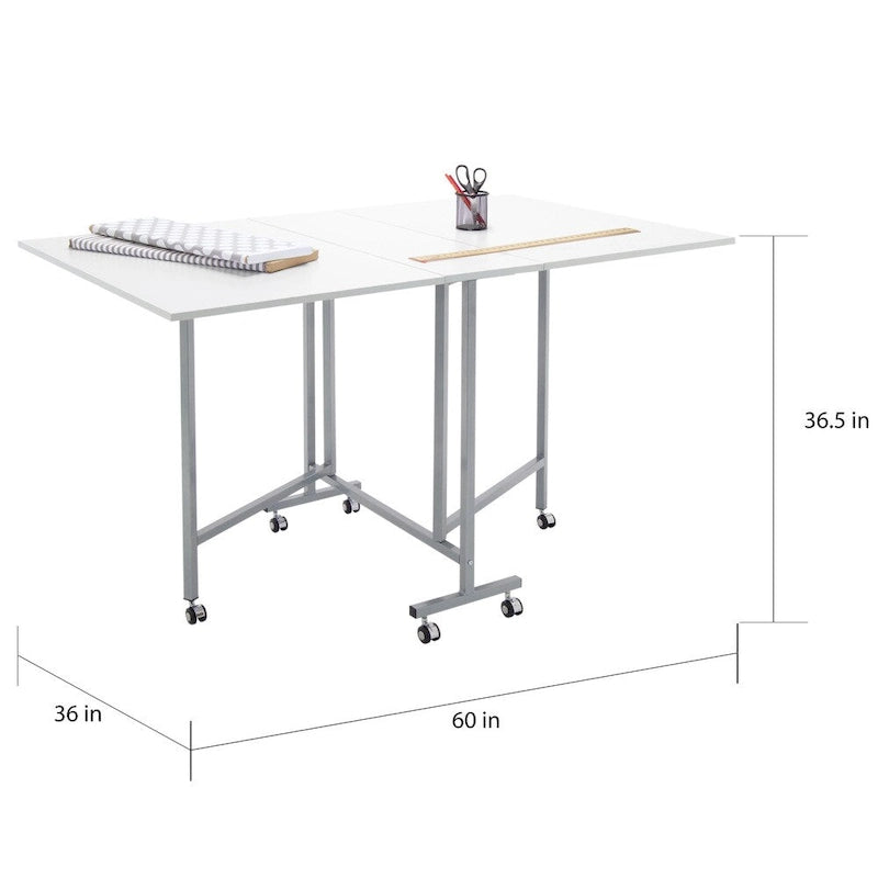 Table pliante de loisirs créatifs et de coupe blanche/argentée avec 6 roulettes – Utilisateur unique