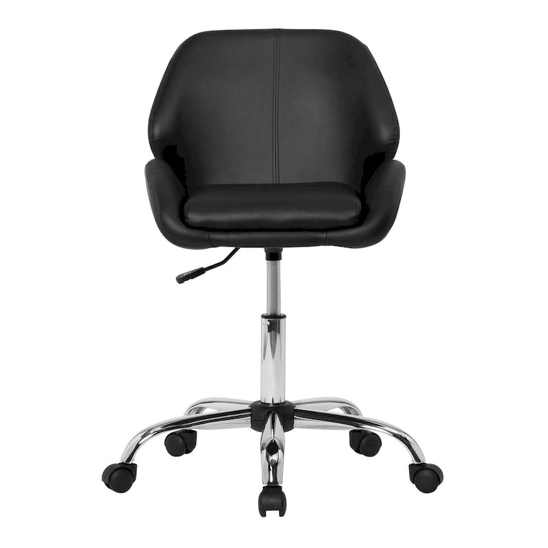 Chaise de bureau pivotante en similicuir réglable avec piètement chromé 5 branches et pivotement à 360° – Argent / Noir, pour 1 personne