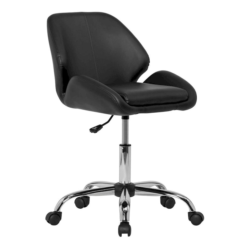 Chaise de bureau pivotante en similicuir réglable avec piètement chromé 5 branches et pivotement à 360° – Argent / Noir, pour 1 personne