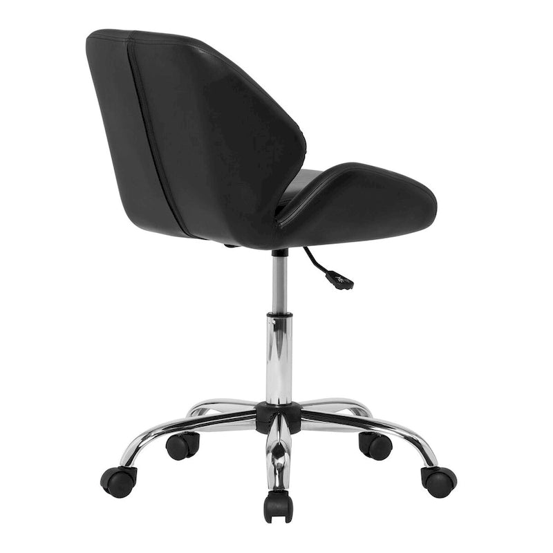 Chaise de bureau pivotante en similicuir réglable avec piètement chromé 5 branches et pivotement à 360° – Argent / Noir, pour 1 personne