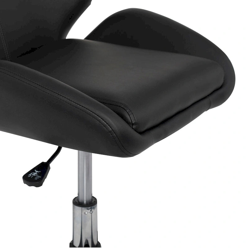 Chaise de bureau pivotante en similicuir réglable avec piètement chromé 5 branches et pivotement à 360° – Argent / Noir, pour 1 personne
