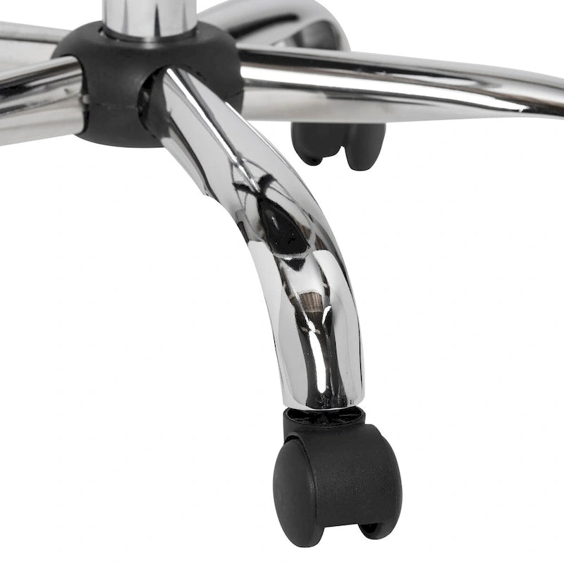 Chaise de bureau pivotante en similicuir réglable avec piètement chromé 5 branches et pivotement à 360° – Argent / Noir, pour 1 personne