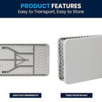 Table d'événement pliante en plastique blanc granit avec poignée de transport – Peut accueillir jusqu'à 10 personnes