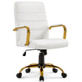 Chaise de bureau mi-hauteur en similicuir blanc avec structure chromée dorée et inclinaison verrouillable – Utilisateur unique