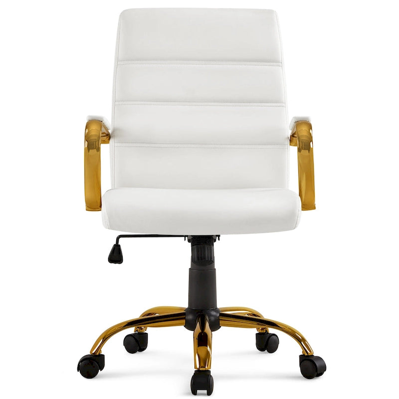Yaheetech Mid-Back Office Chair with Gold Frame PU Leather Office Executive Chair, White - N/A