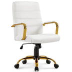 Chaise de bureau mi-hauteur en similicuir blanc avec structure chromée dorée et inclinaison verrouillable – Utilisateur unique