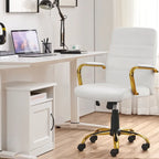 Chaise de bureau mi-hauteur en similicuir blanc avec structure chromée dorée et inclinaison verrouillable – Utilisateur unique
