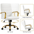 Chaise de bureau mi-hauteur en similicuir blanc avec structure chromée dorée et inclinaison verrouillable – Utilisateur unique