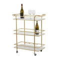 Chariot de bar roulant à 3 niveaux doré avec étagères en marbre et verre – Unité unique