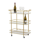 Chariot de bar roulant à 3 niveaux doré avec étagères en marbre et verre – Unité unique
