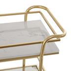 Chariot de bar roulant à 3 niveaux doré avec étagères en marbre et verre – Unité unique