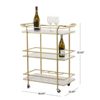 Chariot de bar roulant à 3 niveaux doré avec étagères en marbre et verre – Unité unique