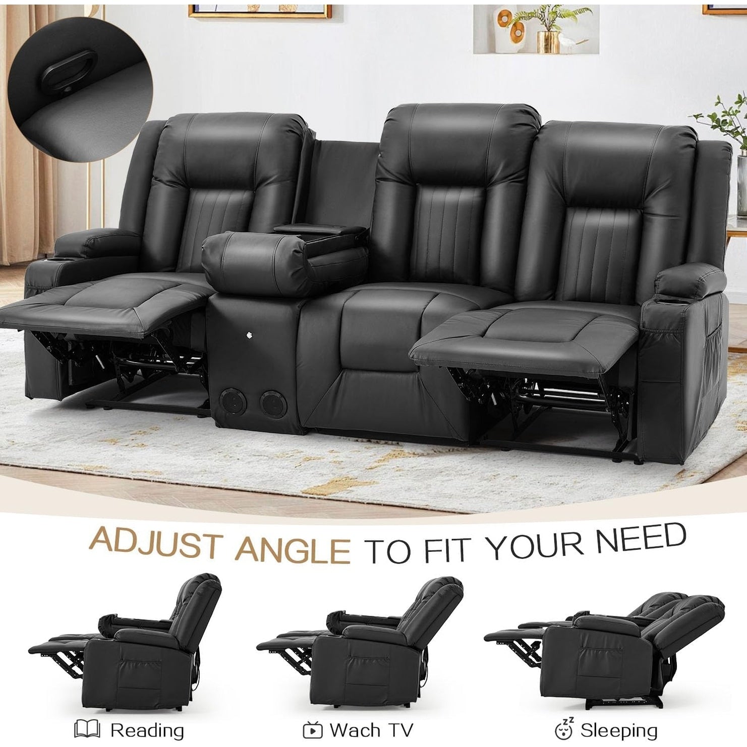 Canapé inclinable manuel AECOJOY pour VR, siège de cinéma maison en PU avec console