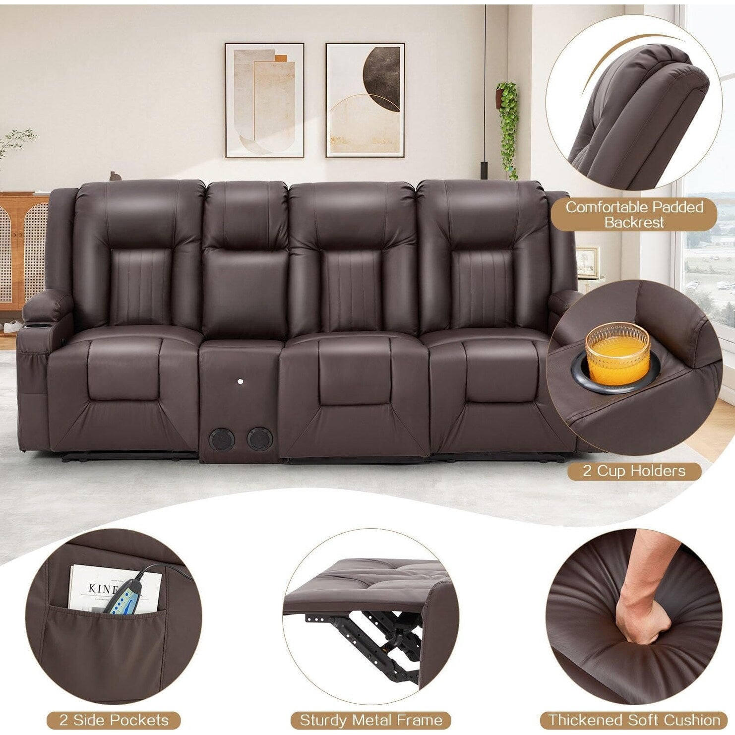 Canapé inclinable manuel AECOJOY pour VR, siège de cinéma maison en PU avec console