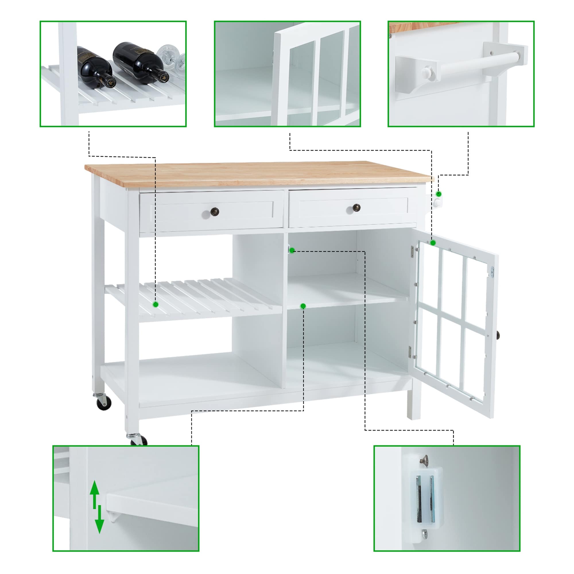 AVAWING 42 Îlot de cuisine roulant Meuble micro-ondes Chariot de service