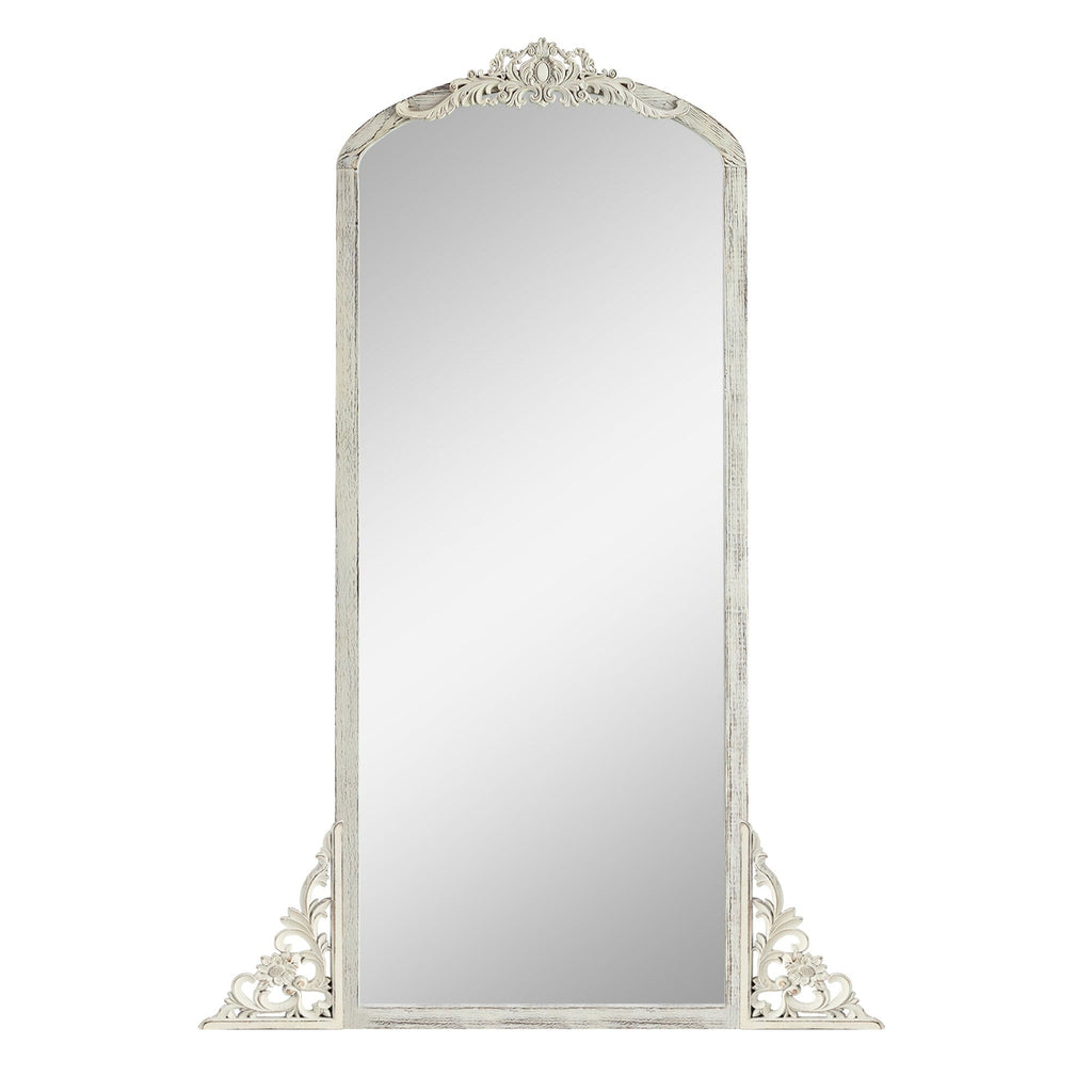 Miroir sur pied en bois massif sculpté en plein cintre