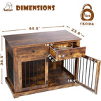 BOSSIN Cage pour Grand Chien de 112 cm, Meuble de Chenil en Bois avec Tiroirs de Rangement, Niche Décorative pour Animaux de Compagnie