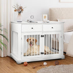 BOSSIN Cage pour Grand Chien de 112 cm, Meuble de Chenil en Bois avec Tiroirs de Rangement, Niche Décorative pour Animaux de Compagnie