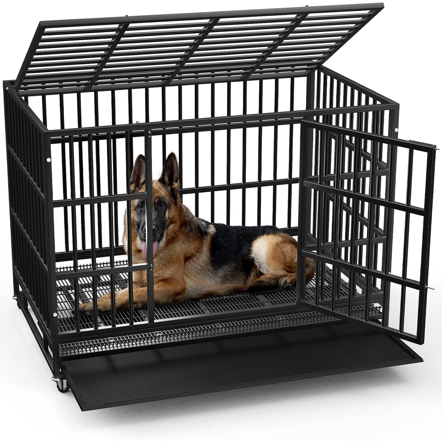 BOSSIN Cage pour Chien Robuste Indestructible 48/38 Pouces, Niche Anti-Évasion avec Roues Verrouillables