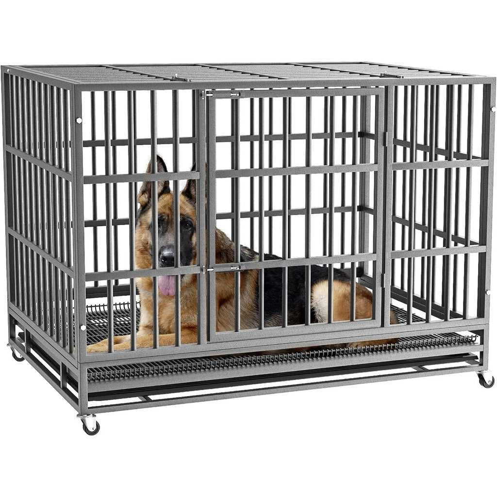 BOSSIN Cage pour Chien Robuste Indestructible 48/38 Pouces, Niche Anti-Évasion avec Roues Verrouillables